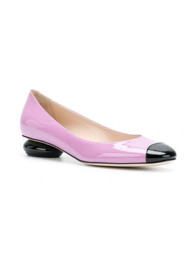 Shop Bottega Veneta Round Toe Ballerina Shoes - Pink & Purple