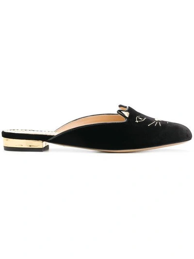 Shop Charlotte Olympia Kitty Velvet Mules