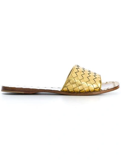 Shop Bottega Veneta Light Gold Intrecciato Calf Sandals In Metallic