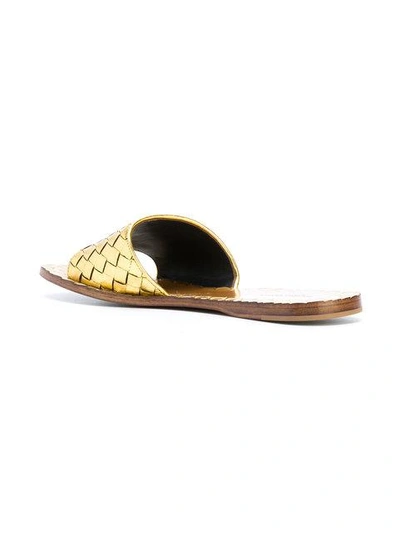 Shop Bottega Veneta Light Gold Intrecciato Calf Sandals In Metallic