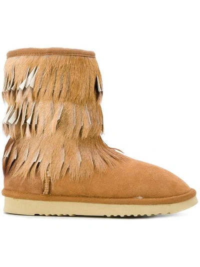 Shop Mou Eskimo Fringed Boots - Brown
