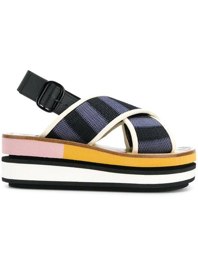 Shop Marni Slingback Wedge Sandals In Multicolour ,black