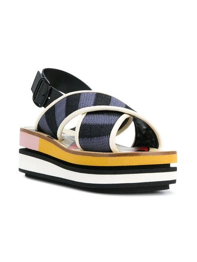 Shop Marni Slingback Wedge Sandals In Multicolour ,black