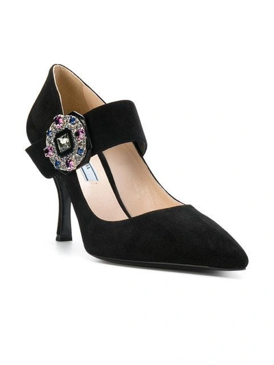 Shop Prada Mary Jane Brooch Pumps - Black