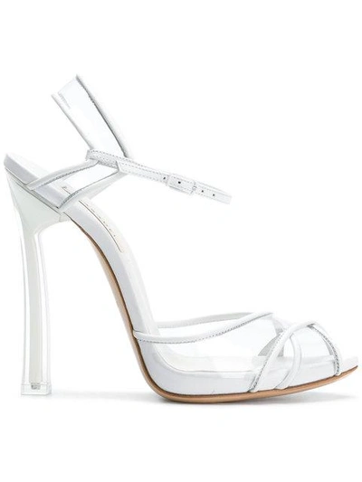 Shop Casadei Peep Toe Sandals - White