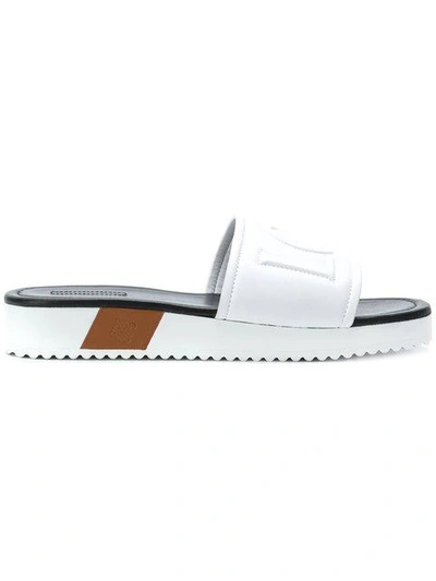 Shop Loewe Embossed Logo Slides In White