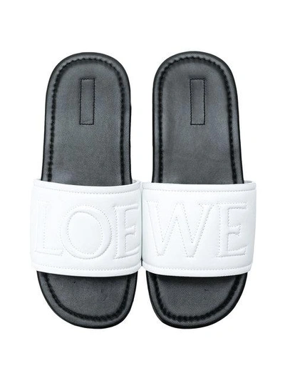 Shop Loewe Embossed Logo Slides In White