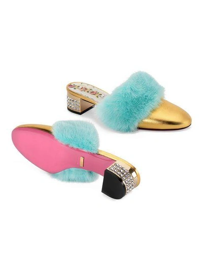 Shop Gucci Gold Candy Mink Leather Mules In 4676 Gold Metallic