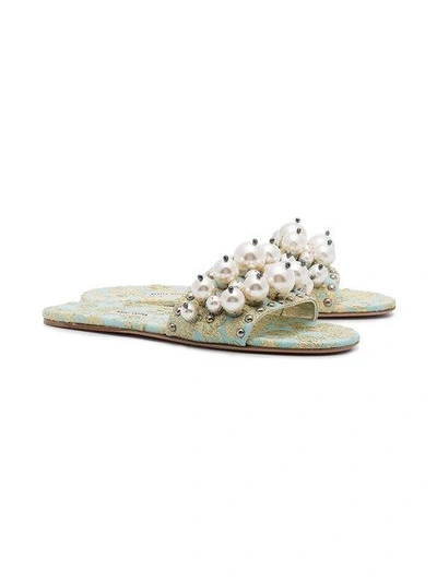 Shop Miu Miu Cloquet Slippers With Pearl Embellishment