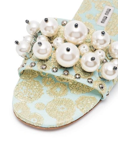 Shop Miu Miu Cloquet Slippers With Pearl Embellishment