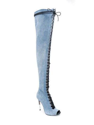 Shop Balmain Denim Campbel Boots In Blue