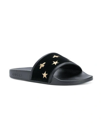 Shop Gucci Embroidered Slide Sandals