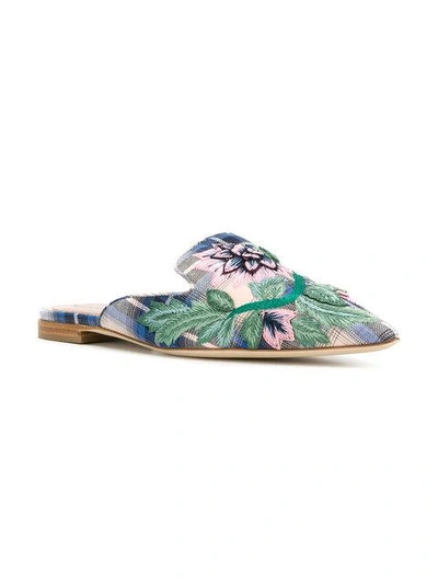 Shop Alberta Ferretti Pointed Embroidered Mules In Blue