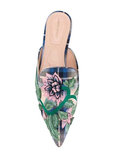 Shop Alberta Ferretti Pointed Embroidered Mules In Blue