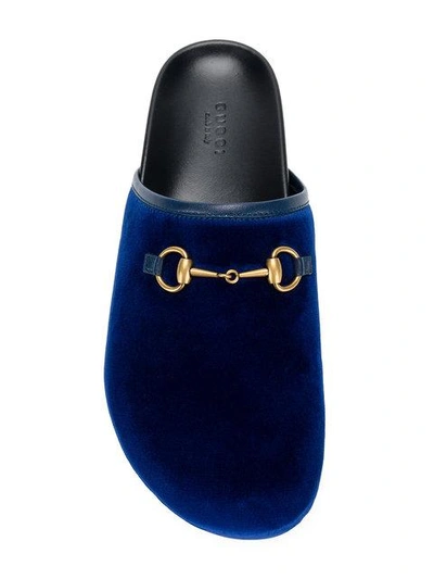 Shop Gucci Horsebit Velvet Mules In Blue