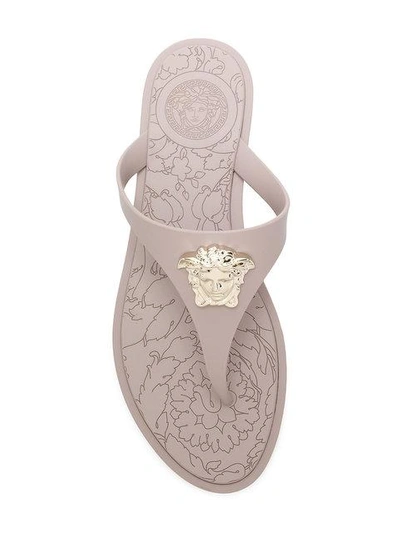 Shop Versace Medusa Flip Flops In Grey