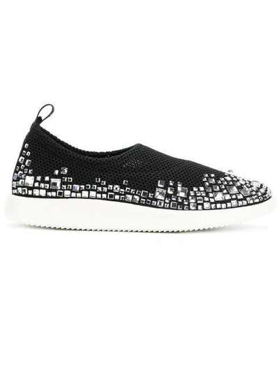 Shop Giuseppe Zanotti Design Embellished Perforated Sneakers - Black