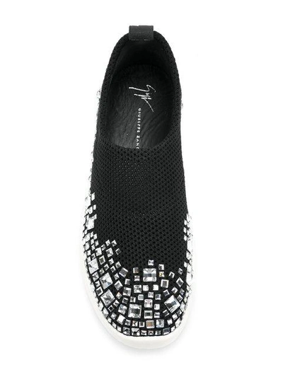 Shop Giuseppe Zanotti Design Embellished Perforated Sneakers - Black
