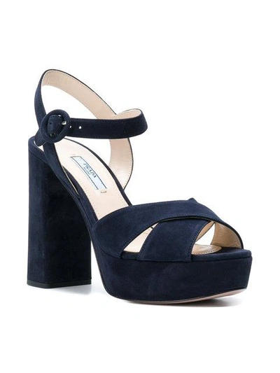 Shop Prada Block Heel Platform Sandals - Blue