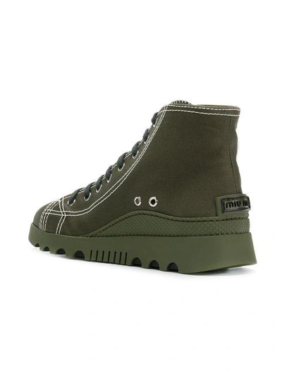 Shop Miu Miu Lace-up Hi Tops In Green