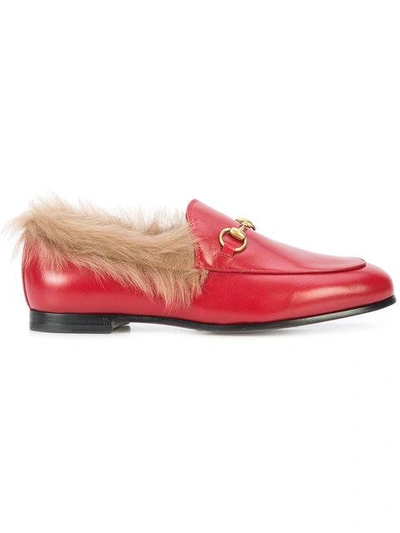 Shop Gucci Jordaan Fur Lined Loafers In Red