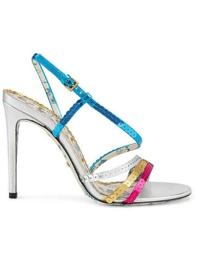 Shop Gucci Metallic Leather Sandals With Sequins