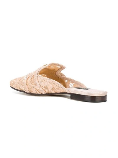 Shop Dolce & Gabbana Lace Buckle Slippers In Neutrals