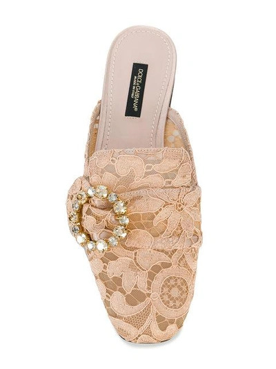 Shop Dolce & Gabbana Lace Buckle Slippers In Neutrals