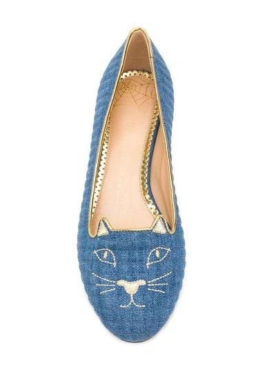 Shop Charlotte Olympia Light Denim Kitty Slippers In Blue