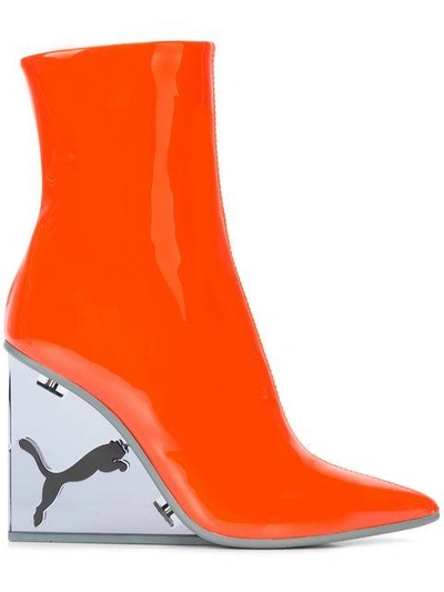 Fenty X Puma Fenty Puma X Rihanna Women's Patent Leather Cat Wedge Booties  In Orange | ModeSens