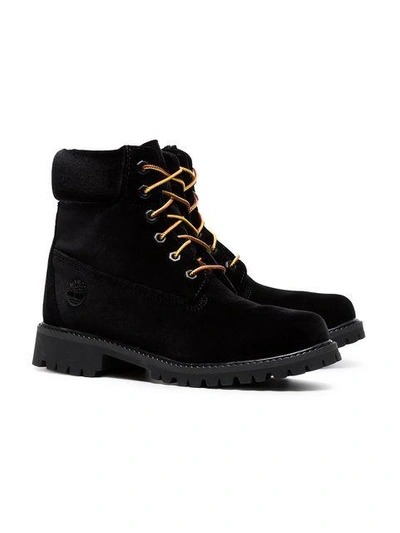 Shop Off-white X Timberland Black Velvet Boots