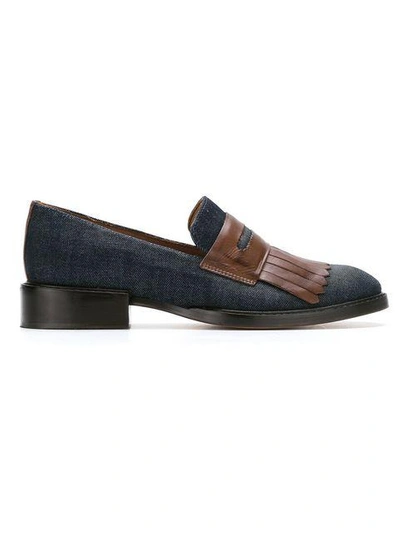 Sarah Chofakian Fringed Slippers - Blue In Blue