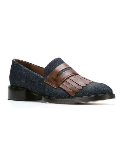 Sarah Chofakian Fringed Slippers - Blue In Blue