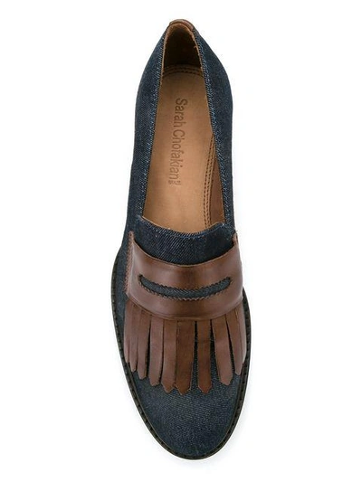 Sarah Chofakian Fringed Slippers - Blue In Blue