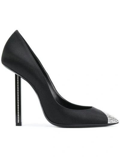 Shop Saint Laurent Embellished Pointed Pumps In 1000 Noir