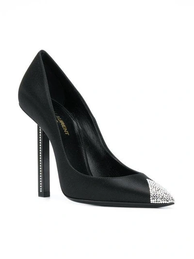 Shop Saint Laurent Embellished Pointed Pumps In 1000 Noir