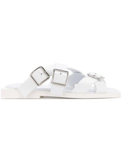 Shop Jil Sander Crossover Buckle Sandals In White