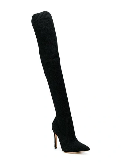Shop Gianvito Rossi Fiona Bouclé-knit Boots In Black