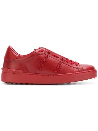 Valentino Garavani Rockstud Untitled Leather Sneakers In Red