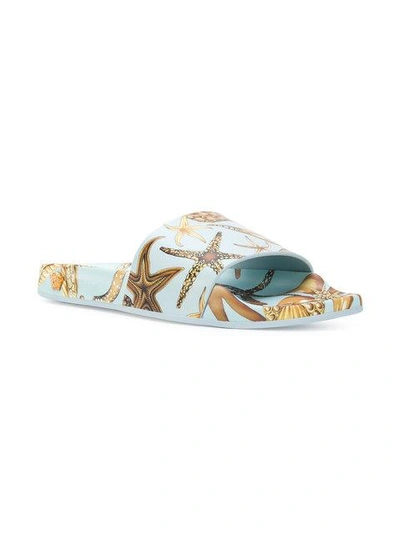 Shop Versace Seashell Printed Slippers In Blue