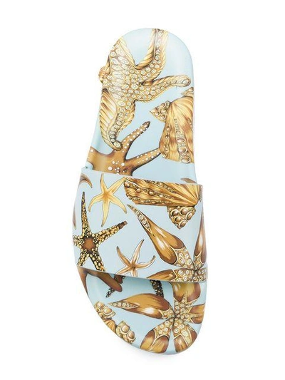 Shop Versace Seashell Printed Slippers In Blue