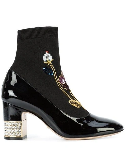 Shop Gucci 'candy' Embroided Ankle Boots In 1000black