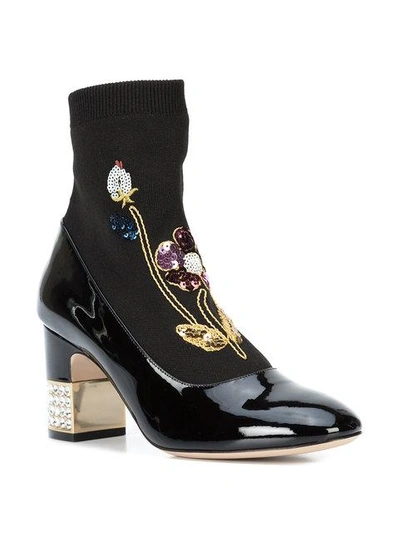 Shop Gucci 'candy' Embroided Ankle Boots In 1000black