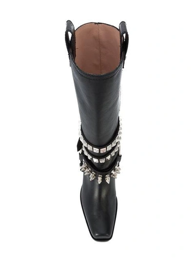 Shop Moschino Studded Biker Boots In Black