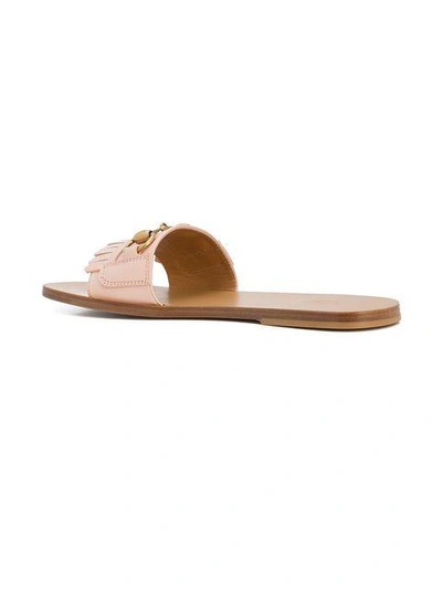 Shop Gucci Fringed Horsebit Slides In Pink