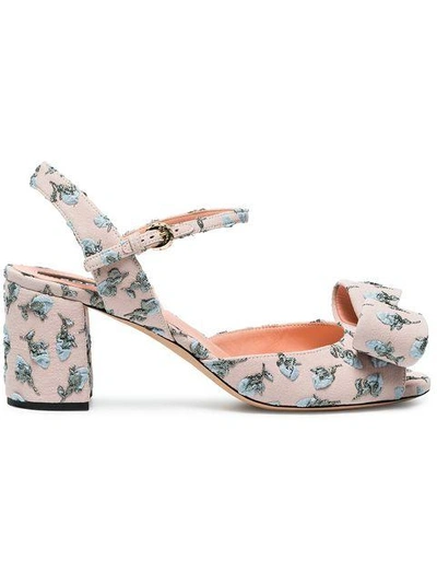 Shop Rochas Pink Floral Bow 70 Suede Sandals