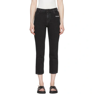 Shop Off-white Black Crop Belt Tight Jeans In Vintage Bla