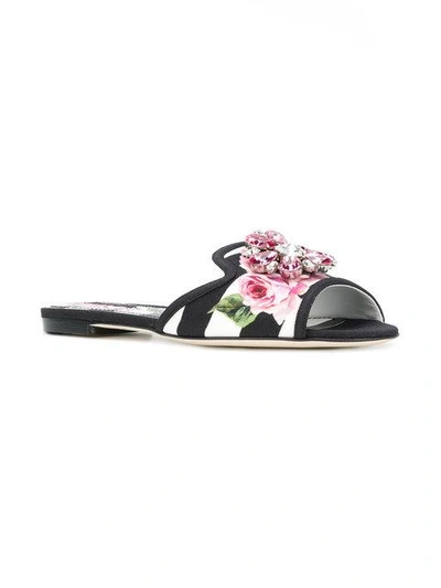 Shop Dolce & Gabbana Embellished Open Toe Sliders In Black