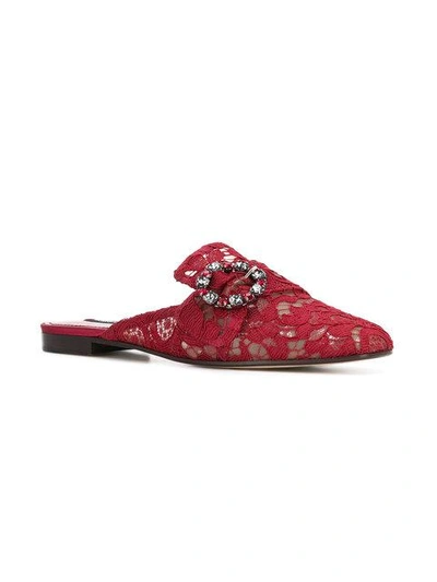 Shop Dolce & Gabbana Lace Buckle Slippers In Red