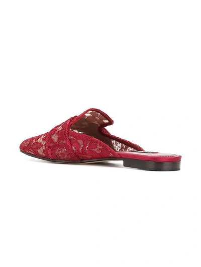 Shop Dolce & Gabbana Lace Buckle Slippers In Red